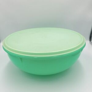 VTG Tupperware 274-9 Bowl 224-13 Lid Green Round Storage Container Retro 13x5